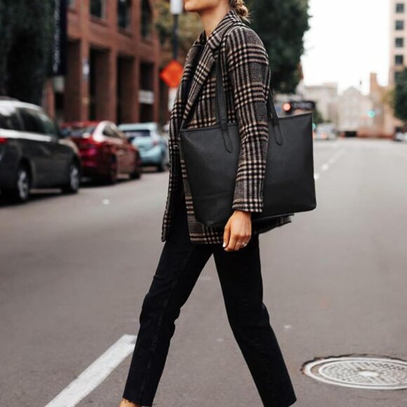 Vegan Leather Tote Bag Set 3PCS Spacious Durable Stylish for Work Travel - Picture 3 of 7